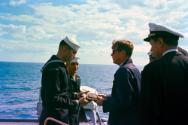 ST-C407-2-63. President John F. Kennedy Receives Polaris Plaque aboard the USS Observation Isla…