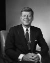 Photograph of John F. Kennedy taken on January 28, 1960 by Otto Bettman. JFK wears a  black pin…