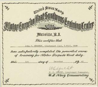 Diploma for Training Motor Torpedo Boat Duty for Lt. John F. Kennedy