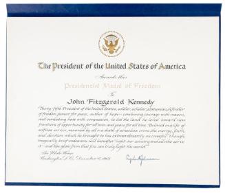Certificate for the Presentation of the Presidential Medal of Freedom Award