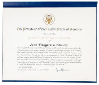 Certificate for the Presentation of the Presidential Medal of Freedom Award