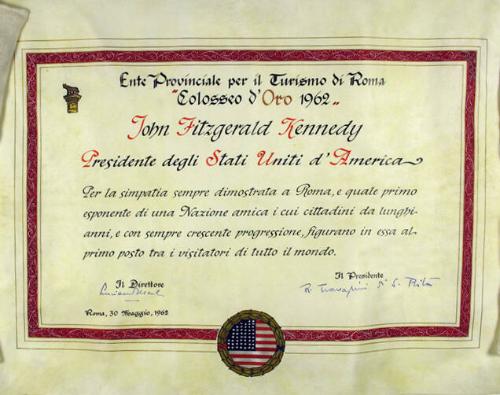 Colosseo d'Oro 1962 Certificate