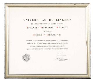 University of Dublin Honorary Doctor of Laws Degree for John F. Kennedy