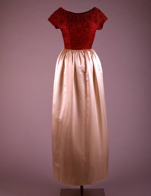 Ivory and Ruby Red Evening Gown