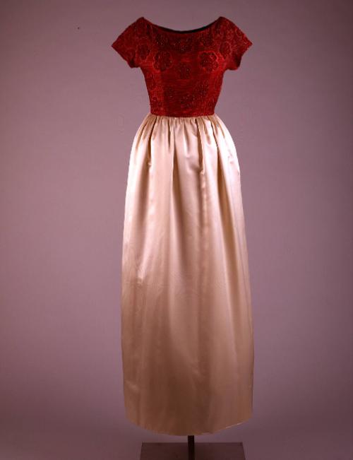 Ivory and Ruby Red Evening Gown