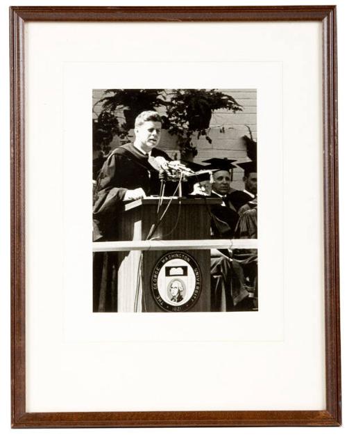 Photograph of President John F. Kennedy Giving Commencement Address