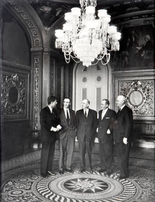 Photograph of Senator Kennedy, Senator Mansfield, Senator Humphrey and 2 Others