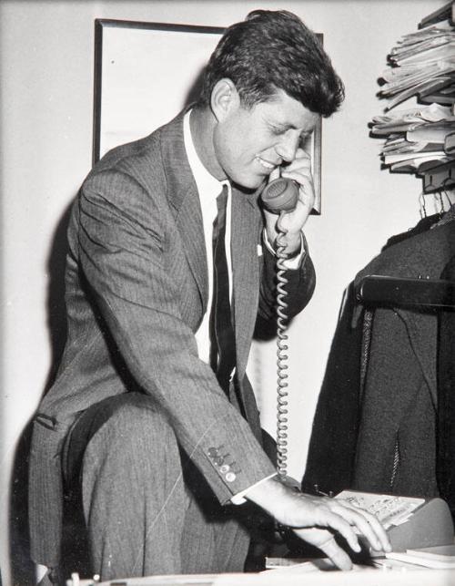 Photograph of John F. Kennedy on Telephone All Artifacts The John F