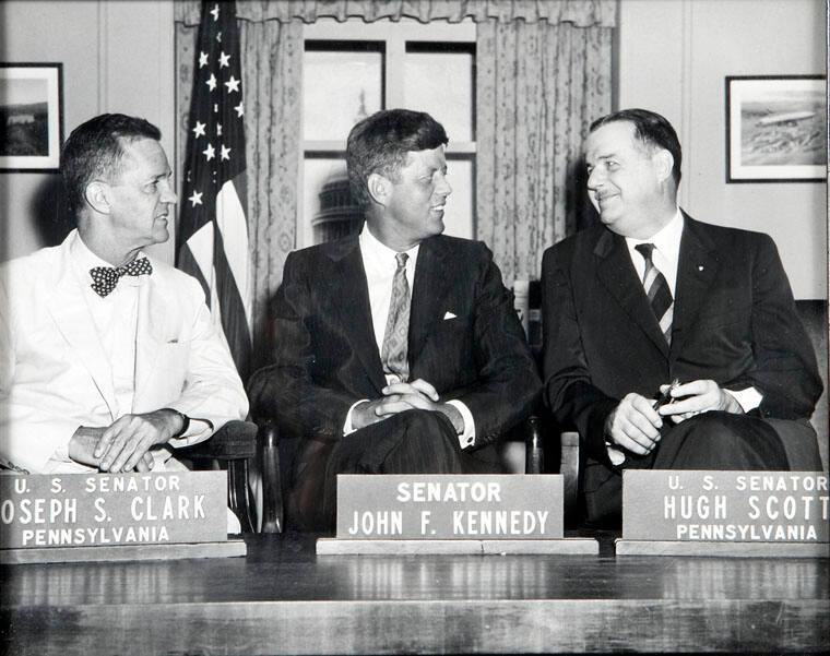 Photograph of Senator John F. Kennedy with Senators Joseph Clark and ...