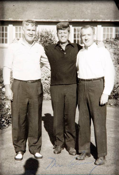 Photograph of John F. Kennedy with Paul "Red" Faye and unidentified Man