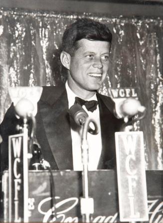 Photograph of Senator Kennedy Speaking on Radio WCFL