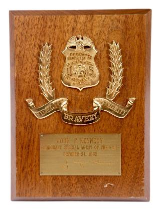 Plaque Naming President Kennedy Honorary Special Agent of the FBI