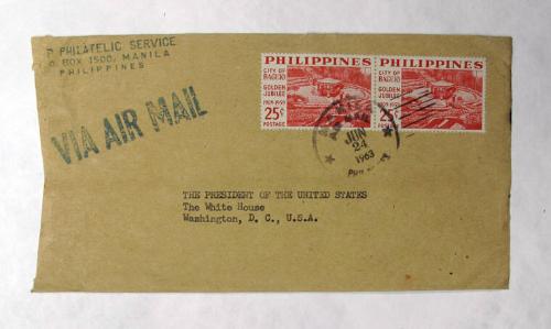 Envelope with Philippino Stamps Stamped "Via Air Mail"