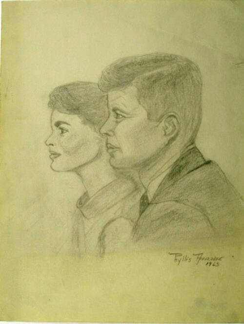 Drawing of John F. Kennedy and Jacqueline Kennedy