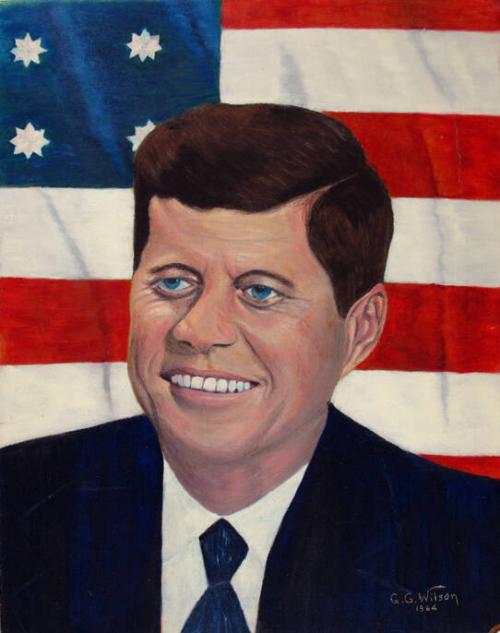 Portrait of John F. Kennedy with American Flag