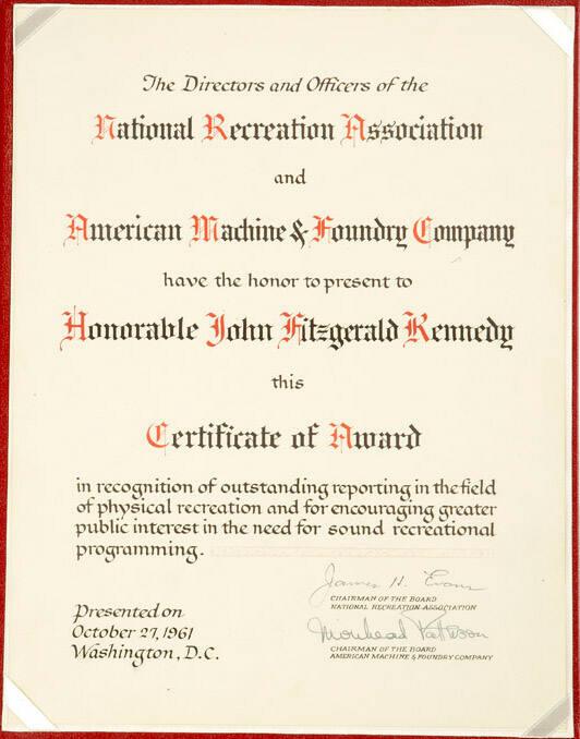 National Recreation Association Certificate of Award – All Artifacts ...