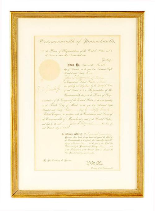 Certificate Confirming Election Of John F Fitzgerald To Congress All Artifacts The John F 