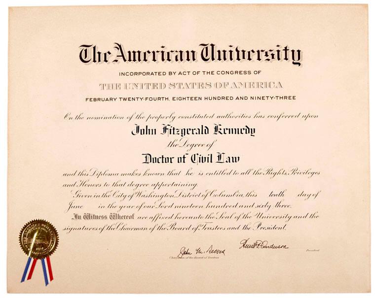 Honorary Doctorate of Law Degree for American University All