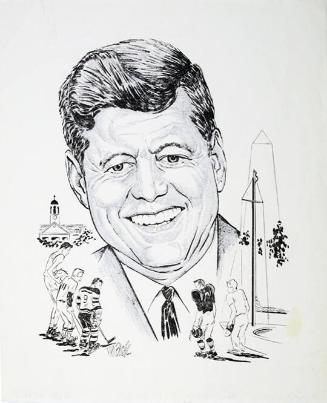 Cartoon of John F. Kennedy with Sports Players