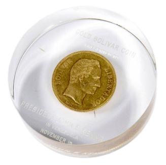 Paperweight with Simon Bolivar Coin