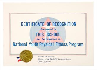 National Youth Physical Fitness Program Certificate of Recognition