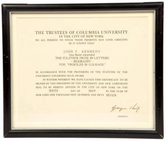 The Pulitzer Prize in Letters Awarded to John F. Kennedy for "Profiles in Courage"