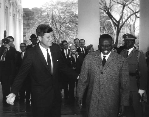 AR7020-A. President John F. Kennedy Greets Cyrille Adoula, Prime Minister of the Republic of th…